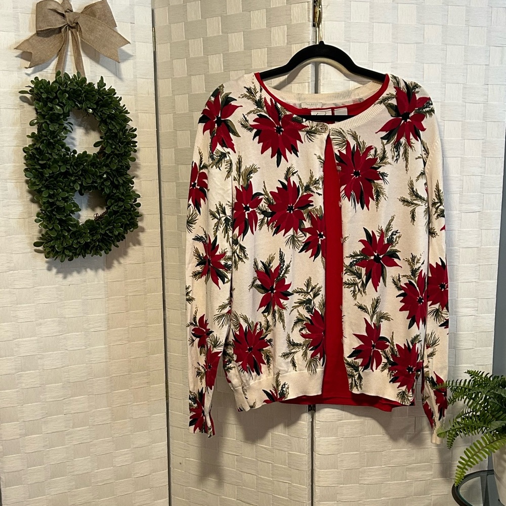 Poinsettia Christmas Cardigan by Talbots